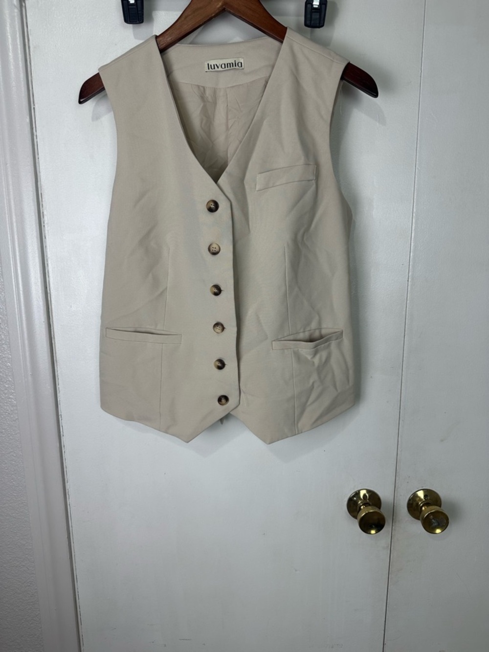 Luvamia Women's Cream Vest - Classic Button Front Waistcoat